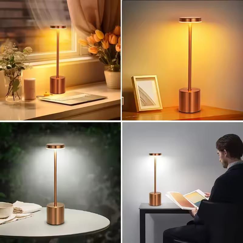 "The Lamp Redefined: Minimalist Metal LED Lamp with 3-Color Touch Control"