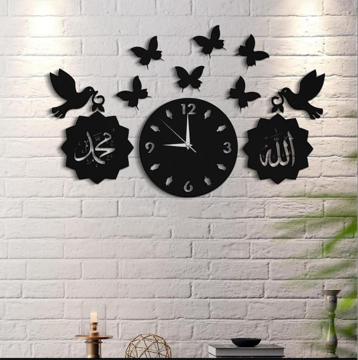 🕊️ Elegant Islamic Wooden Wall Clock – “Allah & Muhammad” Design 🕊️