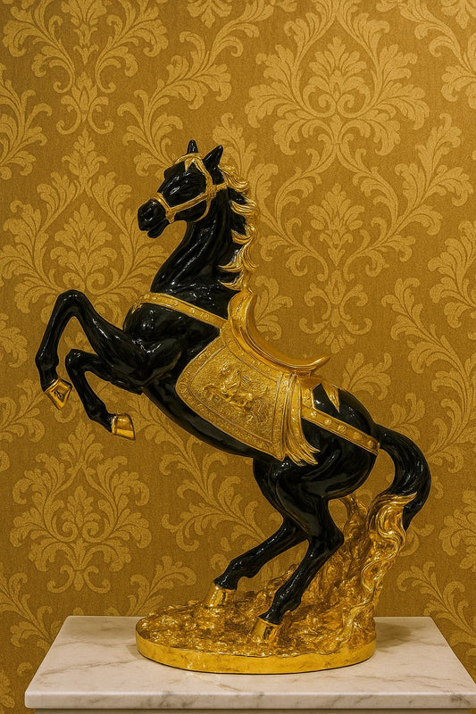 "Regal Stallion: The Golden Elegance Sculpture"