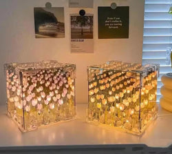 🌸 DIY Pink Tulip Mirror Lamp – A Handmade Crystal Dream in a Cube
